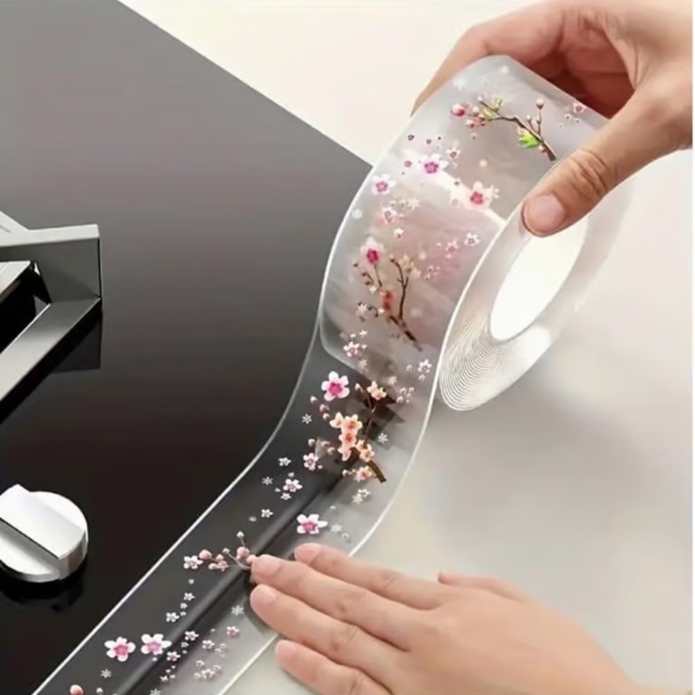 1 Roll - Waterproof Cherry Blossom Kitchen Seam Tape, 118.11 Inches